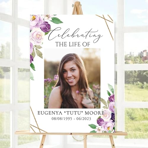 Celebration of Life Favors - Celebration Of Life Welcome Poster - Funeral Sign With Photo - In Loving Memory Welcome Sign - Obituary Memorial Decor - Personalized Floral Funeral Poster - color: Multi 1