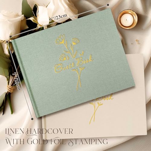 Lanpn Wedding Guest Book with 108 Blank Pages - Elegant Linen Hardcover Guestbook Wedding Reception for Sign in and Photos - Guest Book for Wedding Bridal Shower Baby Shower (Sage Green) - color: Sage Green