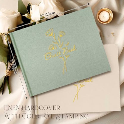 Lanpn Wedding Guest Book with 108 Blank Pages - Elegant Linen Hardcover Guestbook Wedding Reception for Sign in and Photos - Guest Book for Wedding Bridal Shower Baby Shower (Sage Green) - color: Sage Green