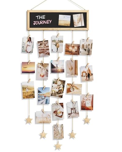 SF SOONEAT Picture Frames Collage Wall Decor, Hanging Photo Display Multiple Family Tree Polaroid Celebration of Life Decorations with String, Blackboard, 30 Clips