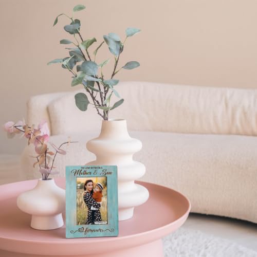 Mother Gift from Son, The Love Between A Mother & Son is Forever Photo Frame, Holds 4 x 6 Inch Photos, Farmhouse Wooden Picture Frames Gifts, Mother's Day Gifts B1 - color: BlueB