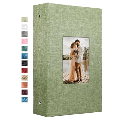 Vienrose 4x6 Photo Album,420 Pockets,Linen Cover with Window,Grass Green | Linen Hardcover, Slip In Photo Book, Family Memory Album, Travel Keepsake - color: Grassgreen, size: 420 Pocket