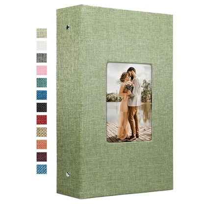 Vienrose 4x6 Photo Album,420 Pockets,Linen Cover with Window,Grass Green | Linen Hardcover, Slip In Photo Book, Family Memory Album, Travel Keepsake - color: Grassgreen, size: 420 Pocket
