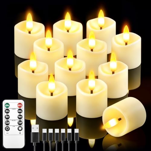 12 Pack Small Rechargeable Flameless Candles with Remote Timer | 1.5"x2" LED Tea Lights Votive Fake Candles Flickering Mini Candles Battery Operated for Halloween Wedding Party Home Decor - color: Ivory, size: 12 Pack