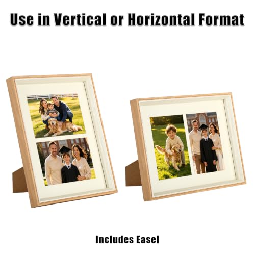 8x10 College Double Photo Frame with Tempered Glass, PS10-WGD6 - color: Wood Grain, size: 8X10 inch