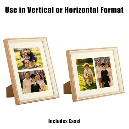 8x10 College Double Photo Frame with Tempered Glass, PS10-WGD6 - color: Wood Grain, size: 8X10 inch