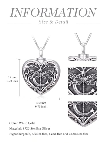 WINNICACA Cremation Jewelry for Ashes Locket Ashes Necklace Urn Necklace for Women Sterling Silver Cremation Necklace for Ashes Fine Keepsake Picture Necklace Memorial Jewelry - style: D05-Dragonfly Urn Necklace
