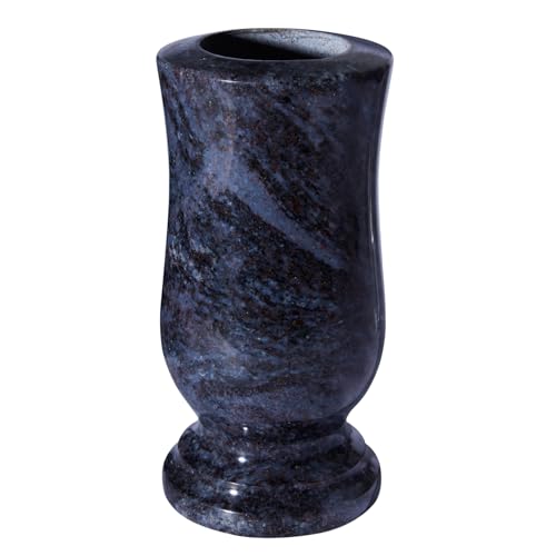 Cemetery Granite Vase for Grave, Natural Stone Heavy Headstone Flower Holder, 10 Inches Height, 4.7 Inches Diameter