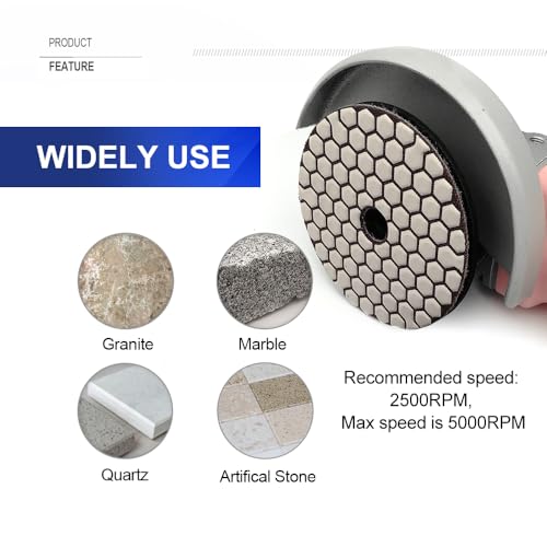 SHDIATOOL Dry Diamond polishing Pads 4 Inch Set of 8 Pieces Plus a Rubber Backer for Granite Marble Stone Quartz Ceramic - style: 8 Pieces+R Backer