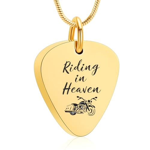 zeqingjw Urn Necklace for Ashes Motorcycle Cremation Urn Pendant Riding in Heaven Memorial Ash Keepsake Cremation Jewelry for Men Women - color: Gold