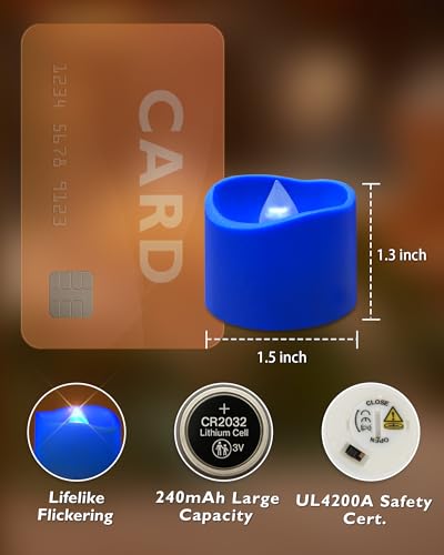 Homemory 12-Pack Blue Flameless Battery Tea Light Candles, 200+ Hours - color: Blue, size: Pack of 12
