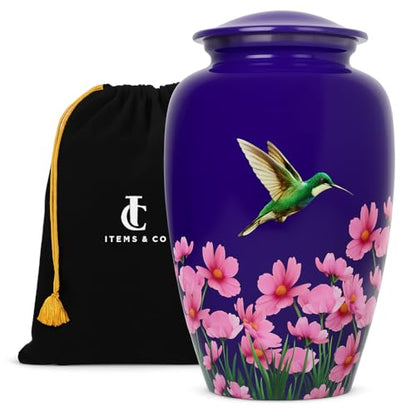 Cremation Urn for Human Ashes Adult Male Female – Large 200 lb Capacity Hummingbird Funeral Urn by ITEMANDCO, Handcrafted Aluminum Memorial Burial Urn, Purple - color: Purple