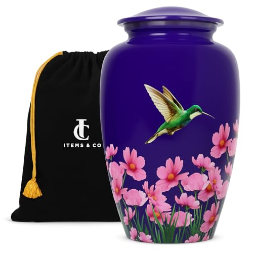 Cremation Urn for Human Ashes Adult Male Female – Large 200 lb Capacity Hummingbird Funeral Urn by ITEMANDCO, Handcrafted Aluminum Memorial Burial Urn, Purple - color: Purple