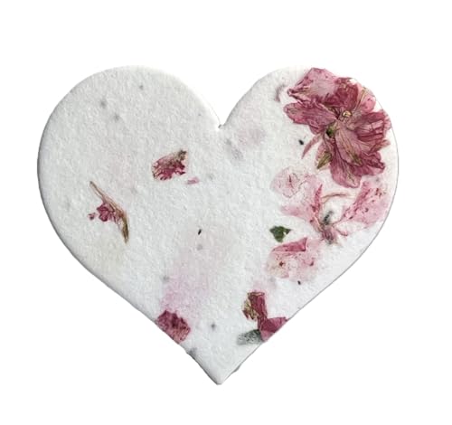 Of The Earth Handmade Paper - Wildflower Seed Paper Large Hearts - Recycled Flower Petals - Set of 24 (52s Pink Petal & Chard) - color: 52s Pink Petal & Chard