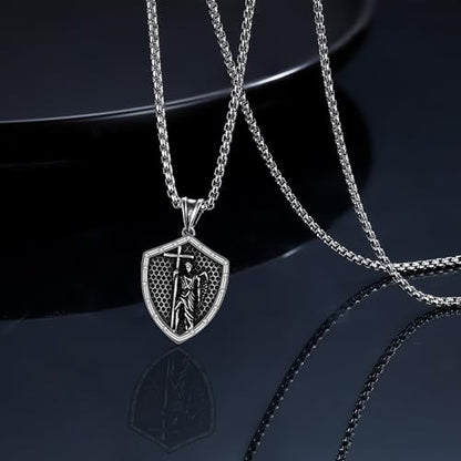 925 Sterling Silver Patron Saint Necklace Amulet Miraculous Medal Pendant Jewelry for Men Women with Friendship Talisman Travel Inspirational Gifts - color: black-D