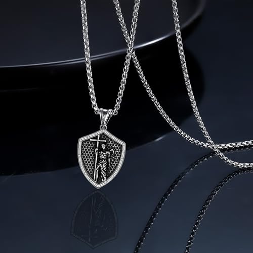 925 Sterling Silver Patron Saint Necklace Amulet Miraculous Medal Pendant Jewelry for Men Women with Friendship Talisman Travel Inspirational Gifts - color: black-D