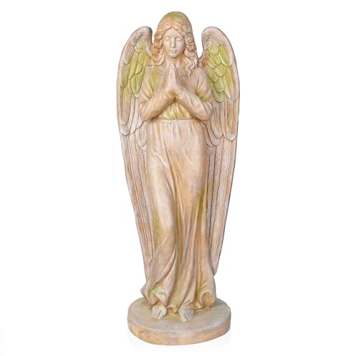 Alpine Corporation QFC101-201 Old World Praying Angel Statue w/Mossy Finish, Décor for Garden, Patio, & Lawn, 47" H - color: 47" H - Old World Praying Angel - Light Beige