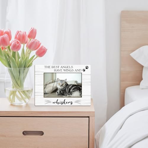 Pet Memorial Picture Frame 4x6, Wooden Photo Frame, Sympathy Gifts for Loss of Cat, The Best Angels Have Wings and Whiskers Picture Frames for Tabletop Display Decorations -24
