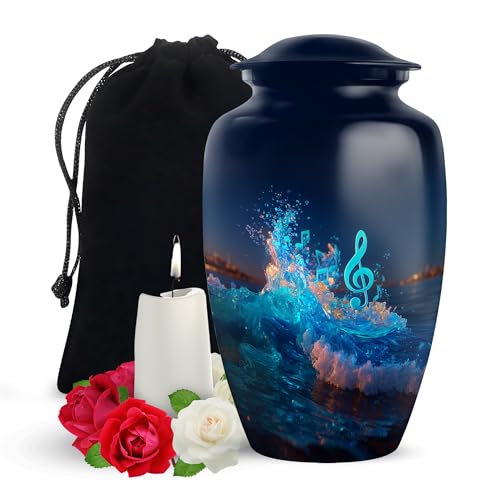 Yatskia Blue Music Urn for Ashes Adult Male, Funeral Burial Urns for Human Ashes Adult Female, Decorative Urns for Human Ash, (Classic Large, 10 Inch) - color: #4 Music, size: 10 Inch Large Urn