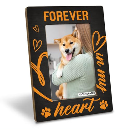 Pet Memorial Gifts, Farmhouse Wooden Picture Frames, Pet Sympathy Gift, Forever In My Heart, Gifts for Pets Owners and Dog Lovers, Dog Loss Sympathy Bereavement Gift, Holds 4 x 6 Inch Photo