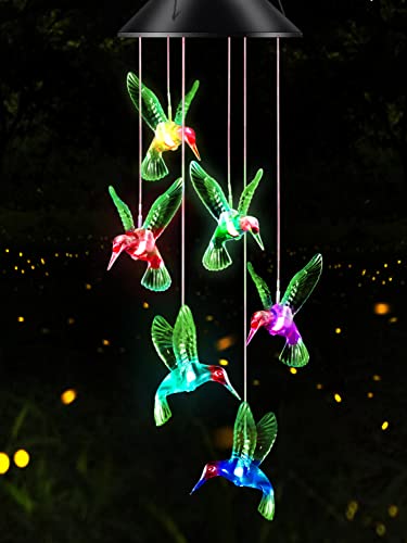 Gifts for Mom from Daughter Son Husband LED Solar Hummingbird Wind Chimes Indoor Outside Best Gifts for Mothers Day Birthday Grandma Women Who has Everything Outdoor Decor,Yard Decorations - color: Green Hummingbird (No Tube)