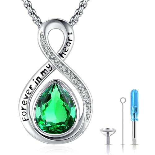 Eusense Cremation Jewelry for Ashes Urn Necklace to Put Ashes In 925 Sterling Silver Memorial Pendant Tree of Life Infinity Urn Necklaces for Ashes Necklace for Women Men - style: F-Infinity Urn-05-May.-Emerald