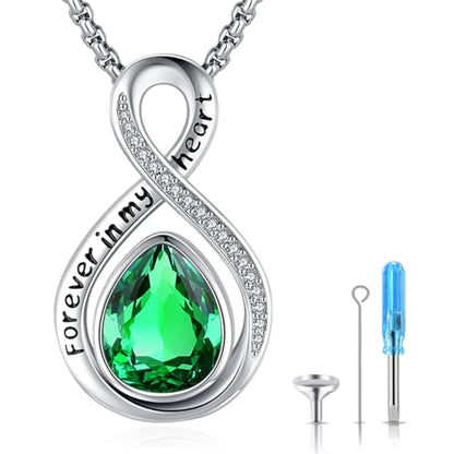 Eusense Cremation Jewelry for Ashes Urn Necklace to Put Ashes In 925 Sterling Silver Memorial Pendant Tree of Life Infinity Urn Necklaces for Ashes Necklace for Women Men - style: F-Infinity Urn-05-May.-Emerald