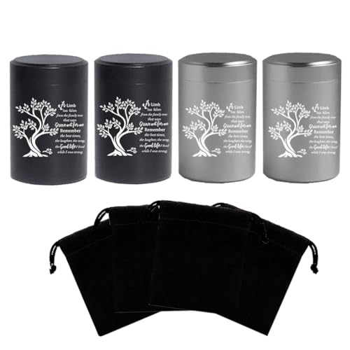 Small Aluminum Keepsake Urns for Human Ashes - Set of 4 Mini Memorial Urns - 3 Inch Ashes Containers for Sharing - size: Set of 4-family tree