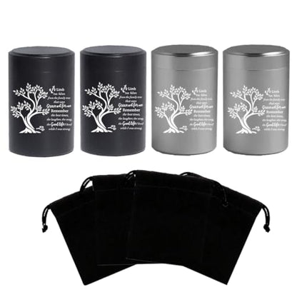 Small Aluminum Keepsake Urns for Human Ashes - Set of 4 Mini Memorial Urns - 3 Inch Ashes Containers for Sharing - size: Set of 4-family tree