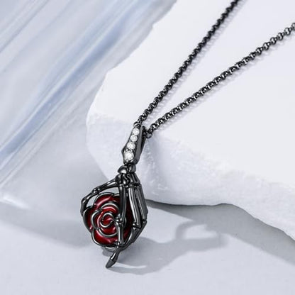 PELOVNY Urn Necklaces for Ashes of Loved Ones 925 Sterling Silver Personalized Heart Locket Urn Necklace Cremation Keepsake Memorial Jewelry Gifts for Women Men - color: Skull Rose Urn