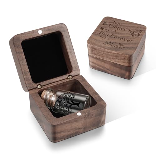 SOITIS Mini Wooden Box Tree Glass Urn Small Urns for Human Ashes Keepsake - size: Black