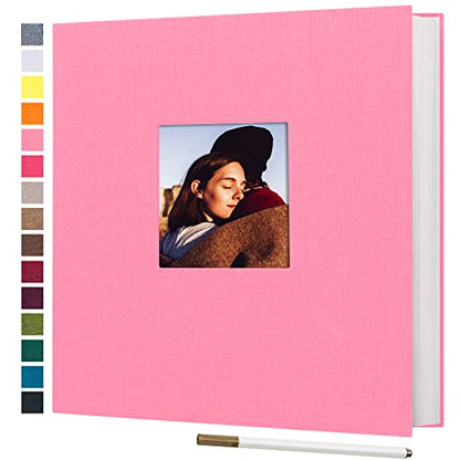 potricher Self Adhesive Photo Album 40 Pages, Linen cover, Pink | Photo Album Self Adhesive 4x6 5x7 8x10 Pictures, Linen Cover DIY Scrapbook Albums for Family, Wedding, Baby, Anniversary - color: Pink, size: 11x10.6 Inches 40 Pages