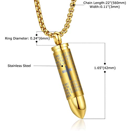 Mens Urn Necklace For Ashes Bullet Shape Cross Cremation Urn Jewelry - color: Gold Tone