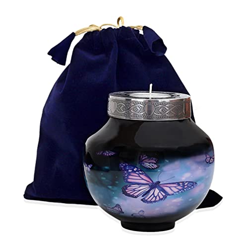 hlc Lovely Black Butterfly Cardinal Couple Bird Candle Urn - Keepsake Urn for Human Ashes with 1 Velvet Box Bag - Peaceful Engraved Memorial Affordable Keepsake Urn (6 x 5 in)