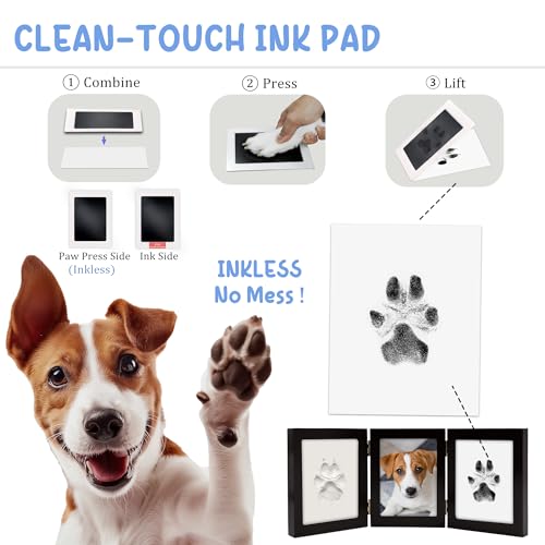 MYPAWLETS Paw Print Kit Keepsake,Ink&Clay Frame for Pet Pawprint,Black | Inkless Ink Pad,Soft Clay,Pet Safe,Mess-Free,Dog,Cat Paw Print Impression Kit,Nose Print,Memorial,DIY Gifts for Pet Owners - color: Black