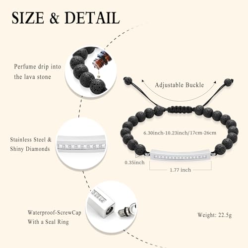 Oinsi Lava Rock Bracelet With Tube Memorial Urn Jewelry For Ashes Of Loved Ones Keepsake Cremation Bracelet Women Men Adjustable Length - color: Silver (Crystal Cube)