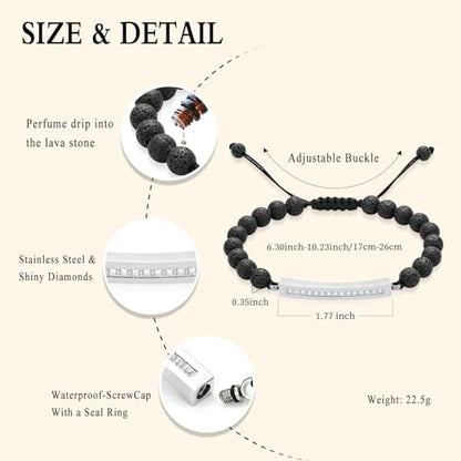 Oinsi Lava Rock Bracelet With Tube Memorial Urn Jewelry For Ashes Of Loved Ones Keepsake Cremation Bracelet Women Men Adjustable Length - color: Silver (Crystal Cube)