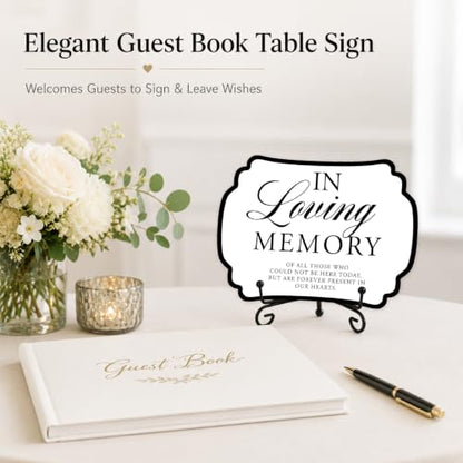 Wedding Table Sign - In Loving Memory - with Metal Stand, Wooden Reception Decor, 5x7 Inch Wedding Signs for Memory Table, Wedding Party, Pet Souvenirs, and other decorations & accessories (White)- 06