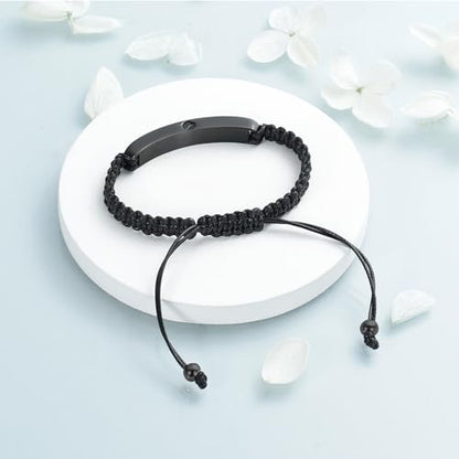 Imrsanl Cremation Jewelry Urn Bracelet for Ashes - Braided Adjustable Bracelet for Men Women - Manmade Urn Jewelry - color: Black-A Piece of My Heart Is In Heaven