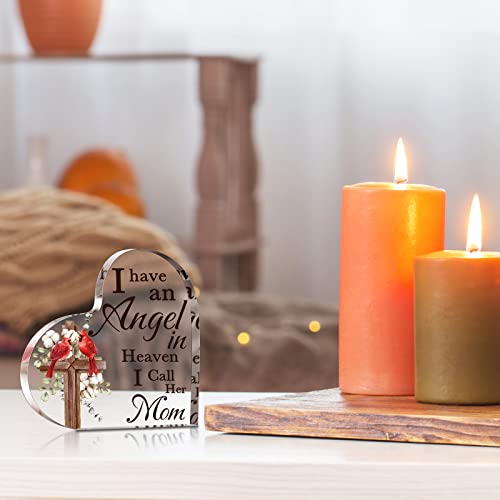 Karenhi 4 Inch Red Cardinal Memorial Gift Loss of Mom | Sympathy Bereavement for Memory of Mother, Angel in Heaven Acrylic Table Decor with Wooden Cross Design, Home Display - size: 4 Inch, style: Cross