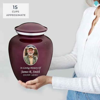 Geturns Embrace Adult Personalized Picture Cremation Urns for Human Ashes I Large Photo Cherry Purple Funeral Urn for Men and Women I 200 lbs - color: Cherry Purple