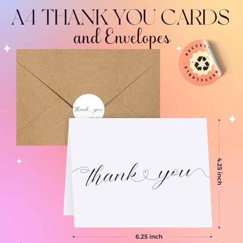 1500PACK Small Thank You Cards with Brown Kraft Envelopes For Business, Weddings, Bridal Shower, Baby Shower, Graduation, Funeral 4X6 inch With Sticker - color: Brown, size: A4(4.25 X 6.25) 1500 PCS With ThankYou Card