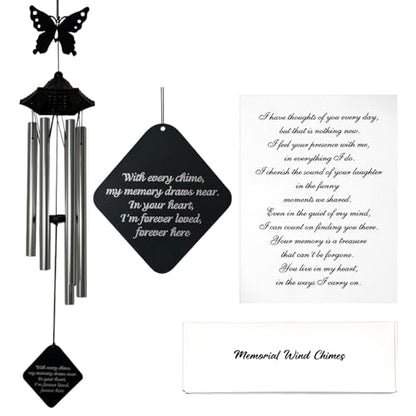 Memorial Wind Chimes for Loss of Loved One, Sympathy Gift, Outdoor Wind Chimes, Silver, 33 Inch