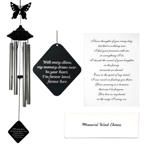 Memorial Wind Chimes for Loss of Loved One, Sympathy Gift, Outdoor Wind Chimes, Silver, 33 Inch
