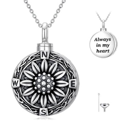 TOUPOP Tree of Life Urn Necklace for Ashes 925 Sterling Silver Cremation Jewelry Memorial Gifts Keepsake Jewelry with Funnel Filler for Women - style: 4-Sunflower