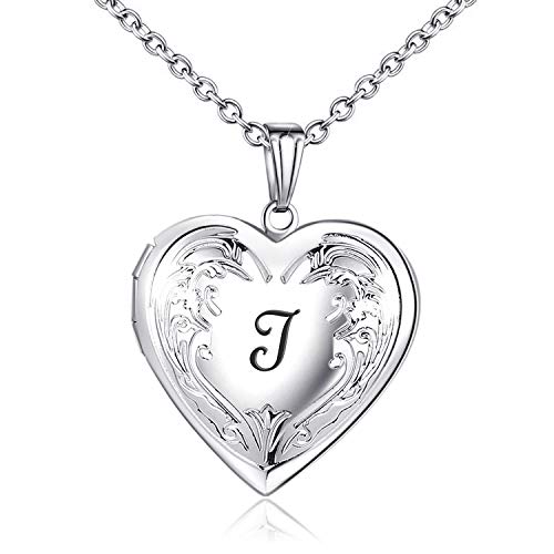 YOUFENG Locket Necklace that Holds Pictures Initial Alphabet A-Z Letter Pendant Necklace Platinum Plated Gifts for Women - style: I