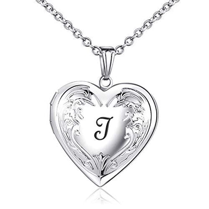 YOUFENG Locket Necklace that Holds Pictures Initial Alphabet A-Z Letter Pendant Necklace Platinum Plated Gifts for Women - style: I