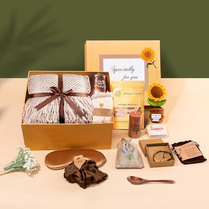 Uongeod Gift Baskets for Women Mothers Day Gifts Get Well Gifts for Women New Mom Care Package Birthday Sympathy Grief Sunflower Thinking of You Basket