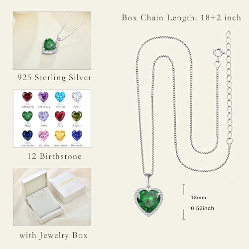 925 Sterling Silver Halo Heart Necklace for Women | Lwsary Love Heart Necklace, Heart Cut Birthstone Jewelry for Her - color: Green