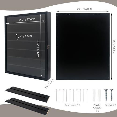 16x20 Wooden Shadow Box Frame with Removable Shelves Deep Display Case for Military Medals Keepsakes Black - color: Black, size: 16x20